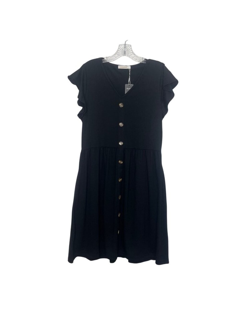Fantaslook Tiered Short-Sleeve Dress Large Black New